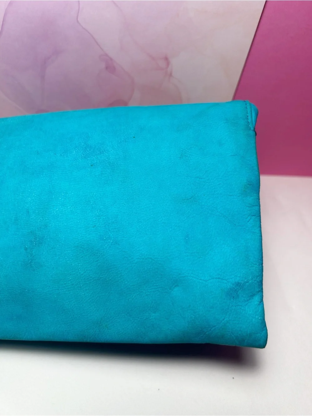 Henri Bendel Turquoise/Aqua Suede Fold Over Clutch Wristlet